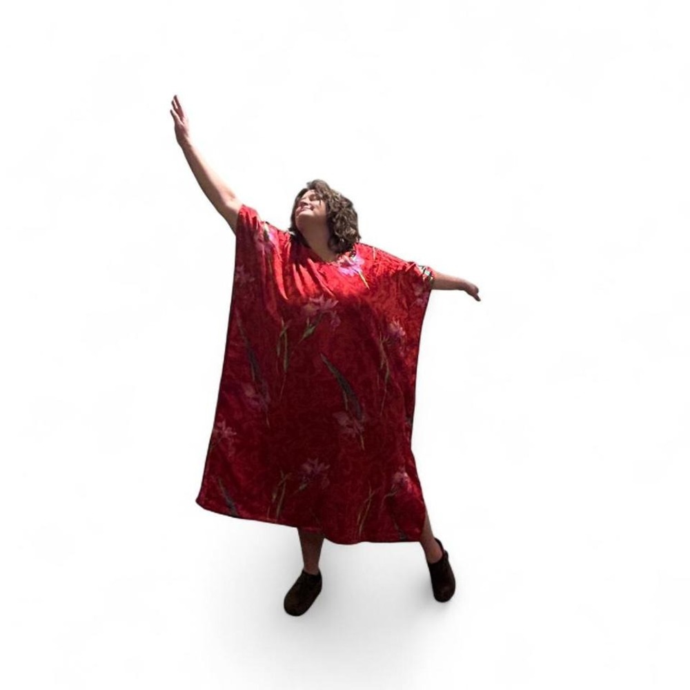Red floral‎ maxi muumuu kaftan dress OSFM